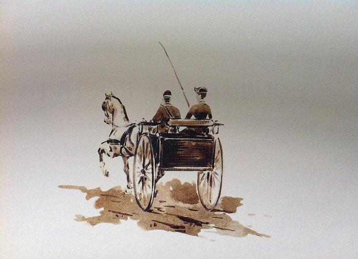 Lors d'une chasse du Vautrait Bertin - Illustration tirée de l'ouvrage La Vénerie française contemporaine (1914) - Le Goupy (Paris)